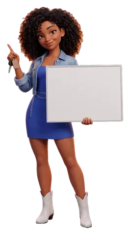 Tia, the illustrated guide, with car keys dangling from one finger, holding a board that reads: nine permanent casinos